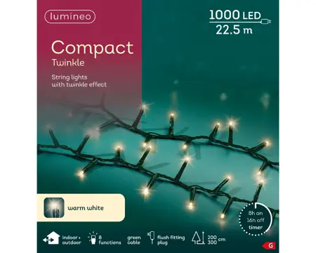 Kaemingk Lumineo Compact Lights 1000 - Warm White, Green Wire - image 1