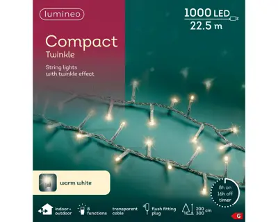 Kaemingk Lumineo Compact Lights 1000 - Warm White, Transparent Wire - image 1