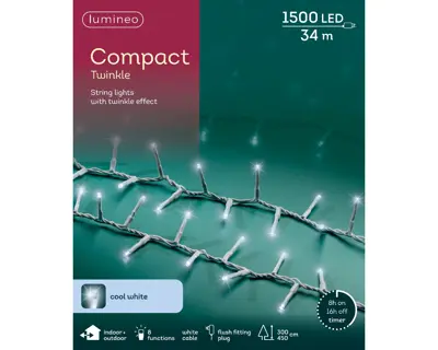 Kaemingk Lumineo Compact Lights 1500 - Cool White, White Wire - image 1