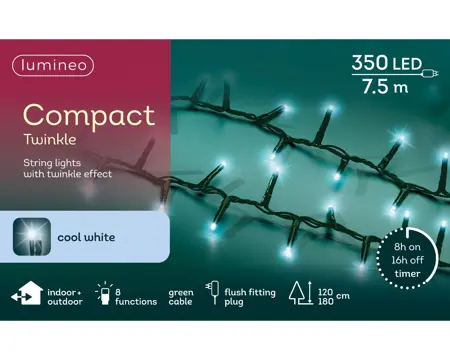 Kaemingk Lumineo Compact Lights 350 - Cool White, Green Wire - image 1