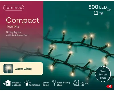 Kaemingk Lumineo Compact Lights 500 - Warm White, Green Wire - image 1