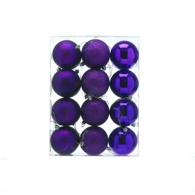 Pack of 24 x 8cm Mixed Finish Balls - Deep Purple