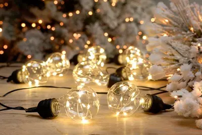 Set of 10 Twinkling Warm White Bulb String Lights